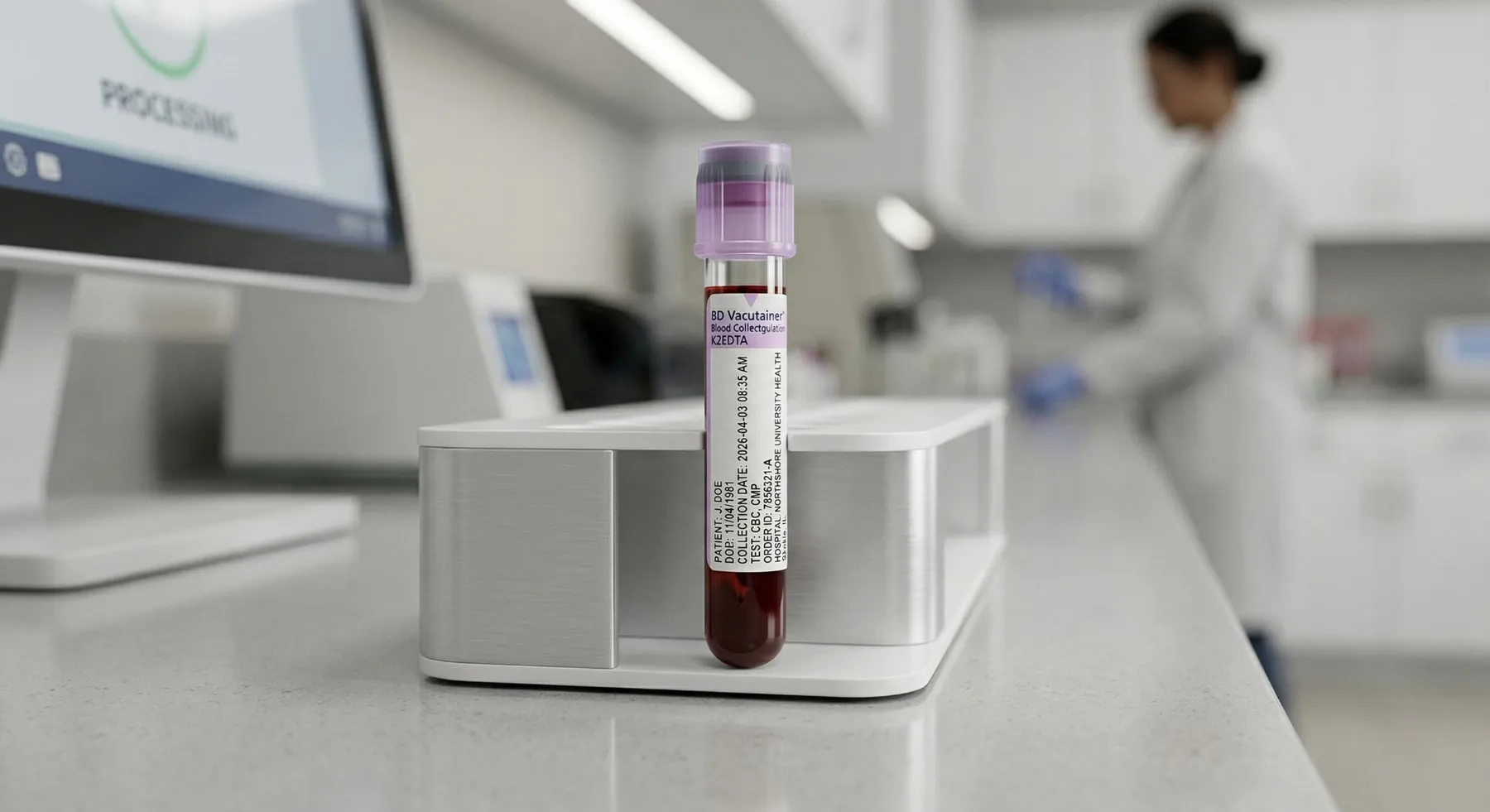 A clinical laboratory processing a sample